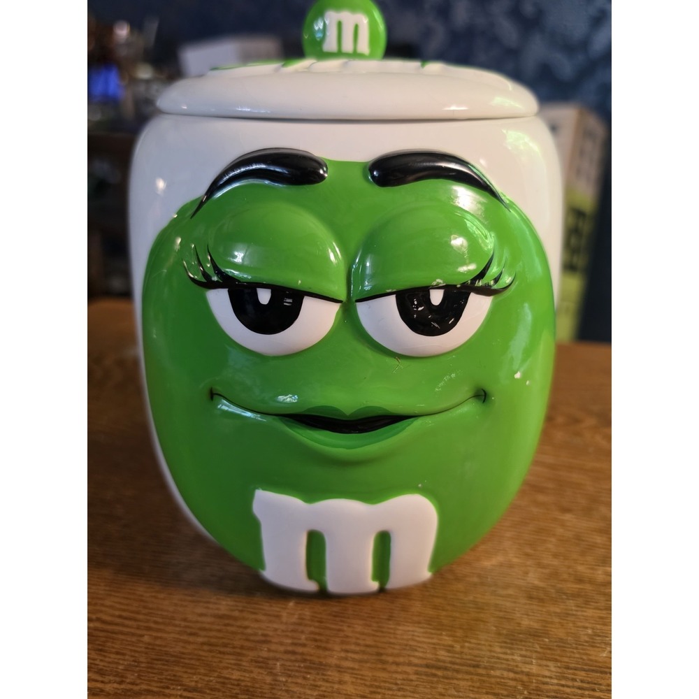M&M's Green Character Ceramic Candy Jar Canister With Lid 2003 Galerie